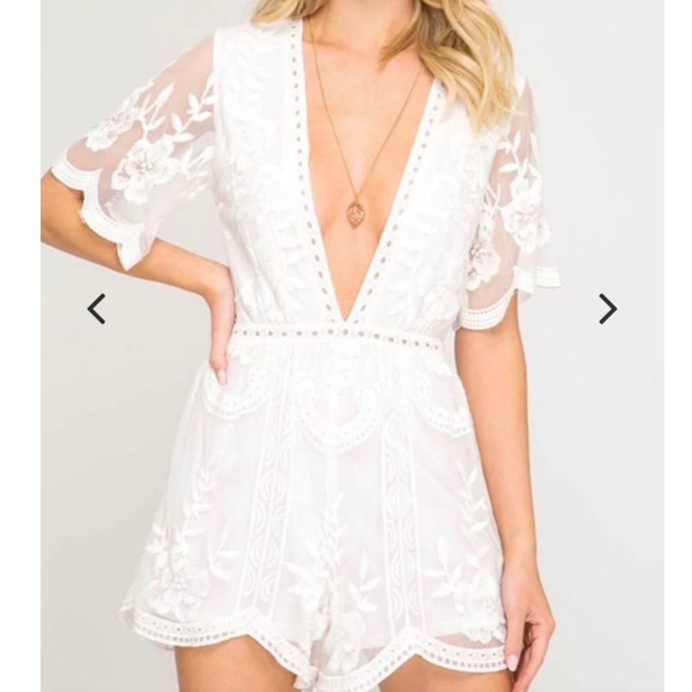 NWOT White Lace Plunging-V Romper